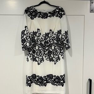 Adrianna Papell White Dress with Black Floral Design